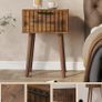 Fluted Nightstand Set of 2, Small End Table, Modern Coffee Table with Drawer, Solid Wood Legs, Retaining Chain, 35x27x53cm, for Bedroom and Small Spaces, Rustic Brown Image 5