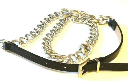 Vintage 90's Womens In Wear Italian Black Leather Silver tone Chain Belt Size L 32"