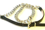 Vintage 90's Womens In Wear Italian Black Leather Silver tone Chain Belt Size L 32"