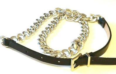 Vintage 90's Womens In Wear Italian Black Leather Silver tone Chain Belt Size L 32"