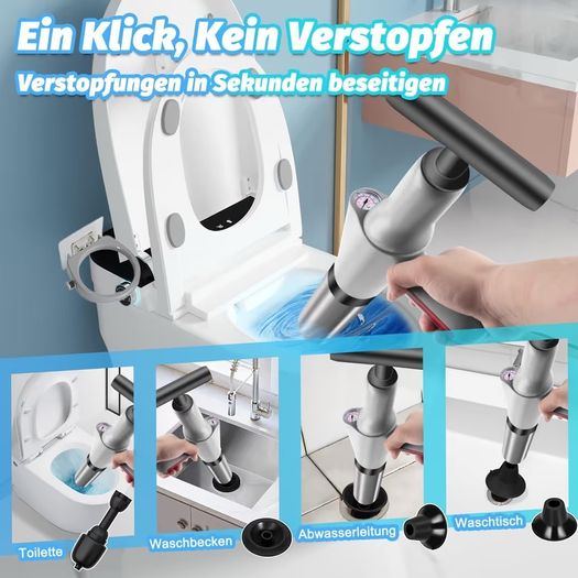 Brand New High Pressure Drain Cleaner Pump Toilet Plunger with Air Pressure Gauge