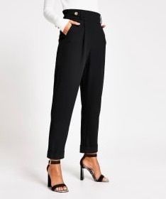 River Island Button waist Black Peg Trousers