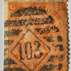 Great Britain SG 94 4d Vermilion Plate 12 Used - Irish Diamond 103 Cancel (Carrickmacross)
