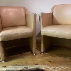 Pair of designer vintage leather armchairs