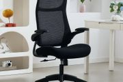 Office chair, office armchair, 3D lift-up armrests, adjustable height, mesh back, 64x65x108-118cm, black