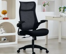 Office chair, office armchair, 3D lift-up armrests, adjustable height, mesh back, 64x65x108-118cm, black