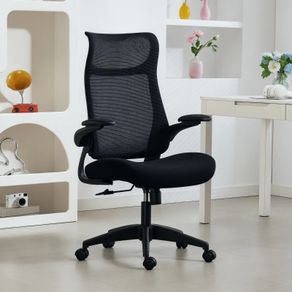 Office chair, office armchair, 3D lift-up armrests, adjustable height, mesh back, 64x65x108-118cm, black