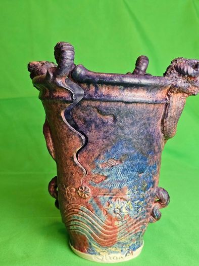 Michael Kennedy Sligo Studio Pottery Vase , Irish Ceramic Art, Ram Horn Handles