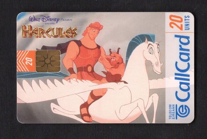1997 Ireland 20 unit Disney's Hercules film (Gemplus GEM1) Call Card Used. Telecom Eireann card number 1198.