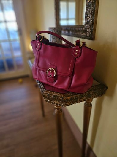 Coach Red Pebble Leather Hand/Shoulder Bag / NEW