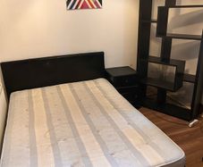 Double Bed + Mattress + Bedside Table + Shelving Unit