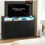 Chest of Drawers with Charging Station and LED Light, Dresser TV Stand with 9 Fabric Drawers Image 5