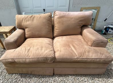 Laura Ashley beige velvet two-seater sofa