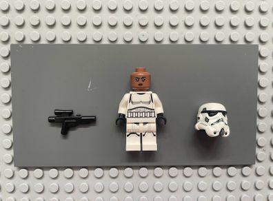 lego Star Wars sw1326 Imperial Stormtrooper minifigure- Female, Dual Molded Helmet with Light Bluish Gray Panels on Back, Shoulder Belts, Medium Brown Head
