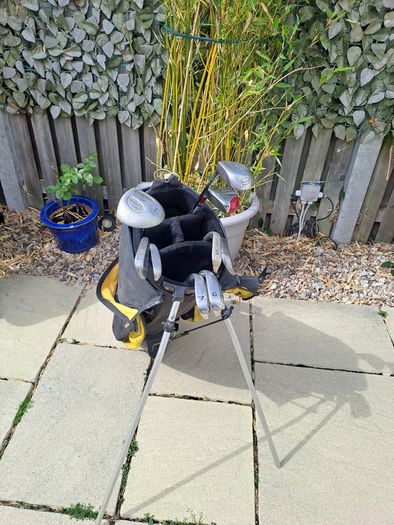 Golg bag with clubs.