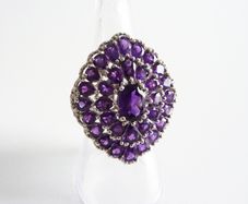 Huge amethyst multistone ring, sterling silver, size N