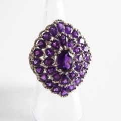 Huge amethyst multistone ring, sterling silver, size N