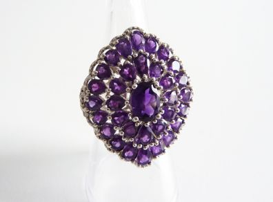 Huge amethyst multistone ring, sterling silver, size N