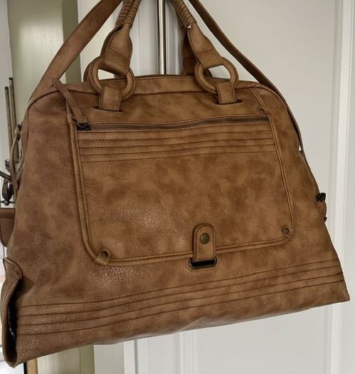 A-WEAR BAG OVERNIGHT WEEKEND Camel beige Stylish Faux Leather bag. Brass hardware In Very Good Condition. Generous sizing