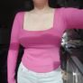 Unworn Pink Square Neck Long Sleeve Top SIZE M Image 3