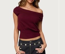 Edikted Burgundy Off The Shoulder Top XS