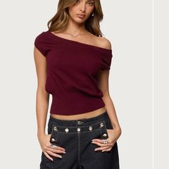 Edikted Burgundy Off The Shoulder Top XS