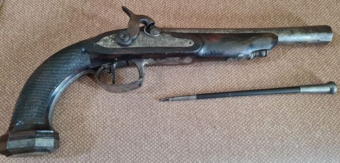 Antique 19th C. European Percussion Target Pistol - Signed "TROT" (c. 1840s)