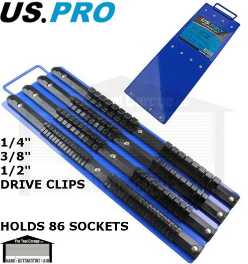 US PRO Tools Socket Rail Tray holds 86 Sockets, 1/4" 3/8" 1/2" drive clips 6741