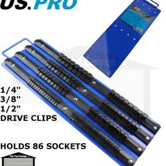 US PRO Tools Socket Rail Tray holds 86 Sockets, 1/4" 3/8" 1/2" drive clips 6741