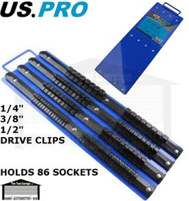 US PRO Tools Socket Rail Tray holds 86 Sockets, 1/4" 3/8" 1/2" drive clips 6741