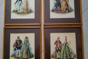 Vintage set of antique fashion prints x 4
