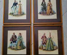 Vintage set of antique fashion prints x 4