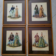 Vintage set of antique fashion prints x 4