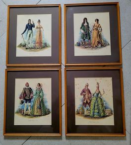 Vintage set of antique fashion prints x 4