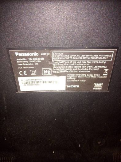 TV Panasonic. 32" Flatscreen. Spares or repair. READ AD.