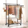 Double Rod Clothes Rack with Fixed Extension Rod & Universal Wheels, Clothing Rail with Built-In Shelf for Closet Organizers and Storage, 98cm x 42cm x 150cm, Black Image 2