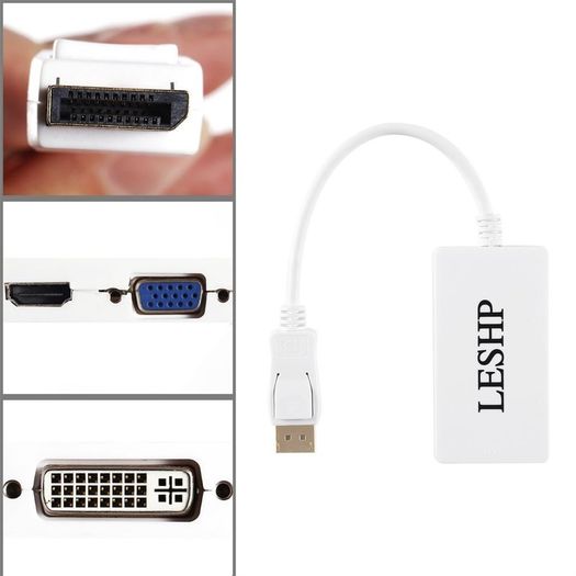 LESHP DisplayPort Male to HDMI/DVI/VGA (Female) (3-in-1) Adapter (Brand New/Warranty)