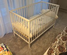 Baby cot bed with matress, leak proof and sheets, Baby Elegance 120 x 60cm, white