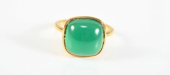 Green onyx ring gold plated on sterling silver