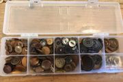 Box of assorted Brown/ grey buttons.