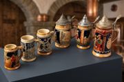 Collection of 6 Vintage German Beer Steins Includes Authentic DBGM Marked Pieces