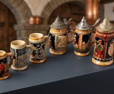 Collection of 6 Vintage German Beer Steins Includes Authentic DBGM Marked Pieces