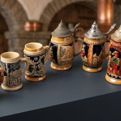 Collection of 6 Vintage German Beer Steins Includes Authentic DBGM Marked Pieces