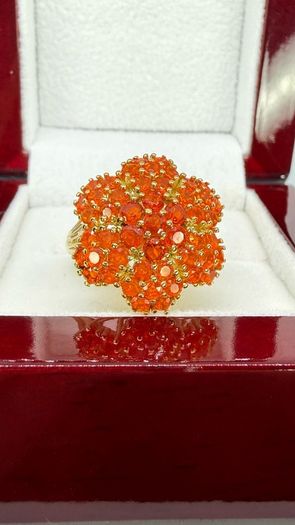 Silver D'joy 1.88 Ct Floral Opal Ring in 18K Yellow Gold Vermeil