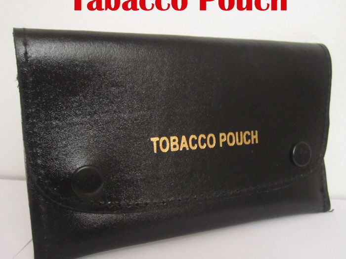 Black Genuine Leather Tabacco Pouch with flap over closure and paper holder