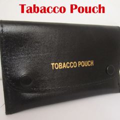 Black Genuine Leather Tabacco Pouch with flap over closure and paper holder