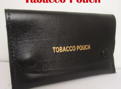 Black Genuine Leather Tabacco Pouch with flap over closure and paper holder