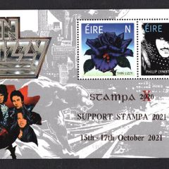 2021 Ireland Stampa Support Stampa 2021 Souvenir on Think Lizzy Commemorative Stamps Miniature Sheet Overprinted for Stampa Mint Never Hinged (MNH)