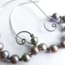 Vintage 925 Sterling Silver and dark pearl swirl earrings Image 8