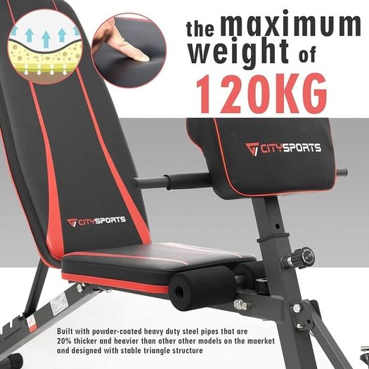 FREE EXPRESS SHIPPING Adjustable Weight Bench, Multifunction Folding Weight Bench with 7 Adjustable Positions & 2 Training Straps, Home Gym Weight Bench